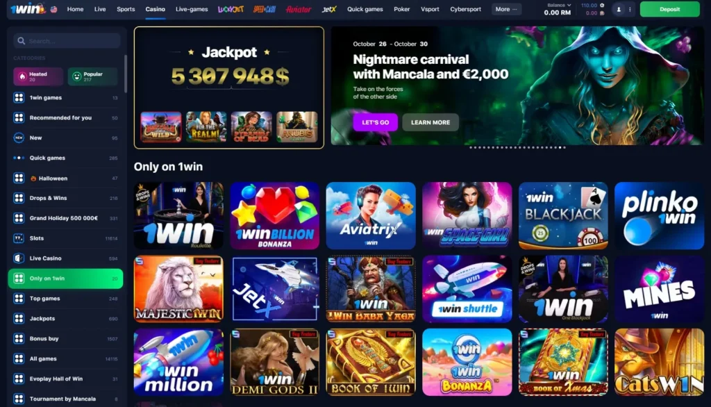 1WIN Casino özel oyunlar