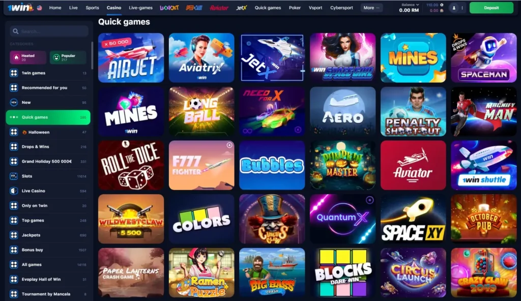 1WIN Online Casino anında oyunlar