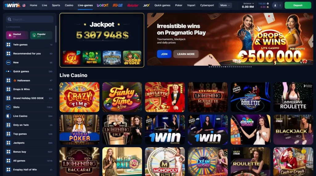 1WIN Canlı casino oyunları