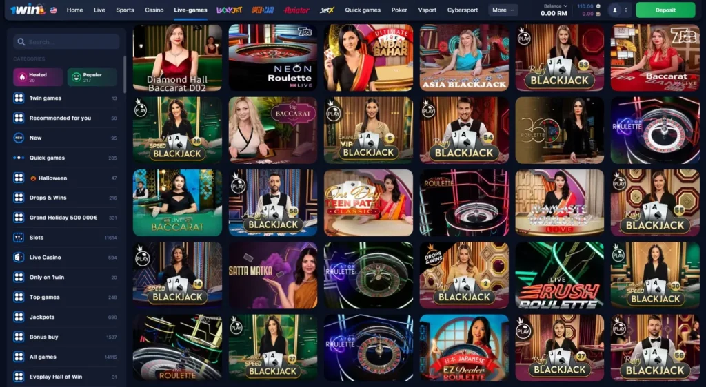 1WIN Casino canlı dealer oyunları