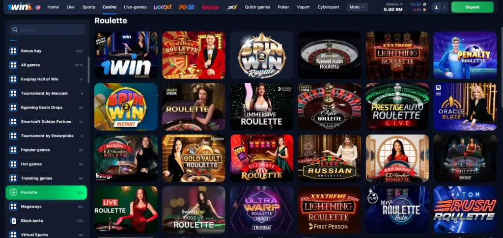 1WIN Online Casino rulet oyunları