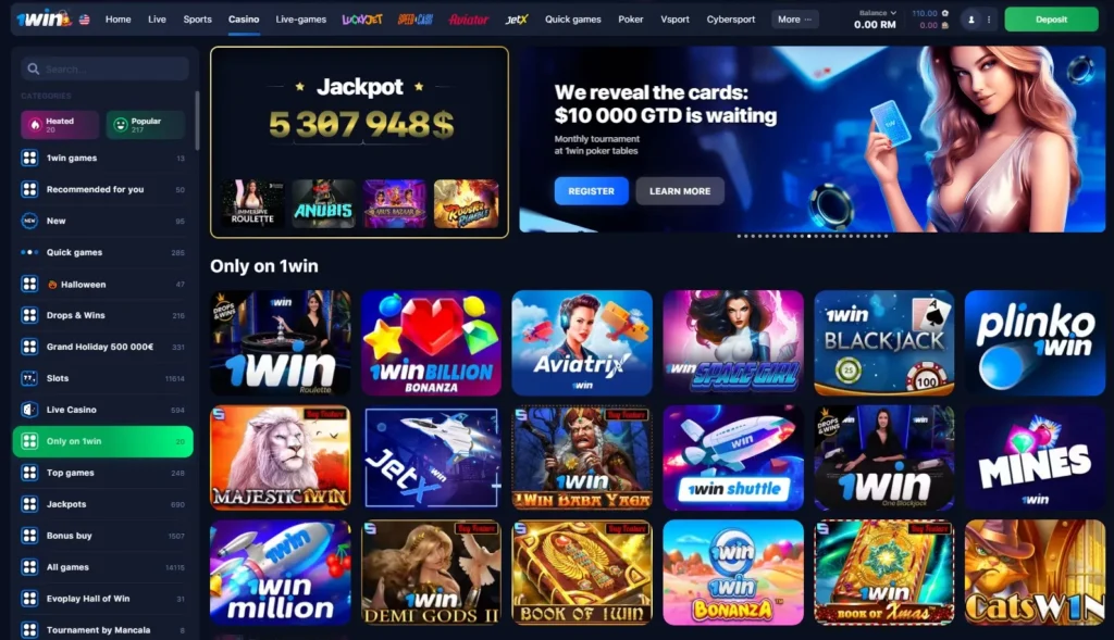 1WIN Çevrimiçi Casino özel oyunlar